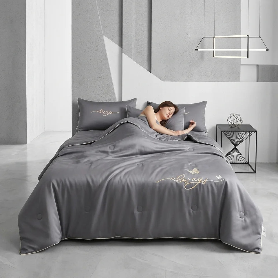 1PC Delicate Dream Butterfly Stitched Summer Quilt 135×200/150×200/200×200/200×230/229×229/229×264cm Portable Lightweight Cooling Bed Blanket Comfortable Sofa Throw for Dorm Office Nap Travel Daily Rest