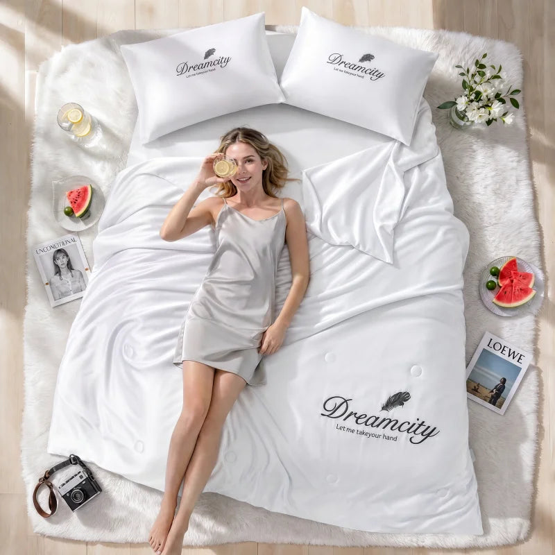 3PCS Cooling Summer Quilt Breathable Lightweight Thin Soft Coverlet For Hot Sleepers Air Conditioner Room Queen King Twin Size Bedding