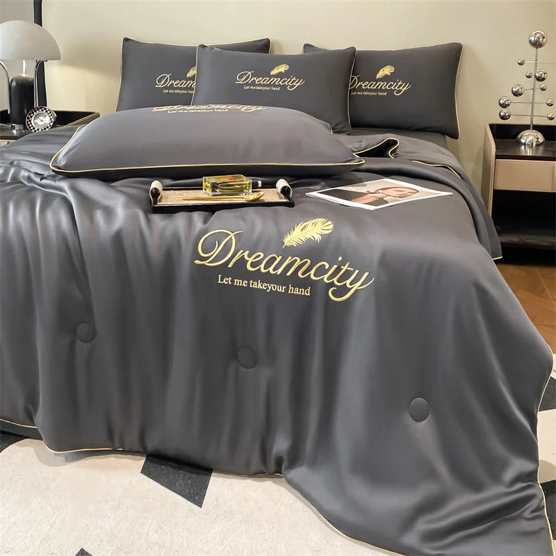 1pc Ultra Soft Summer Cool Quilt Feather embroidery pattern (1 Summer Quilt, Pillow Not Included)  Comfortable Air Conditioner Quilt Multi-Functional Summer Cool Quilt Cool Thin Quilt Bedding