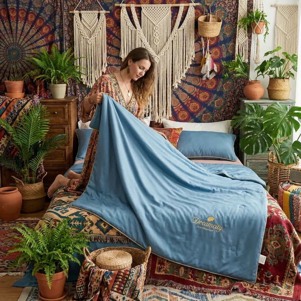 2/3PC Elegant Plume Embroidery Summer Bedding Set Multiple Sizes Decorative Lightweight Quilt Set Wrinkle Resistant Comfortable Bed Linen for Bedroom Guest Room Home Decoration