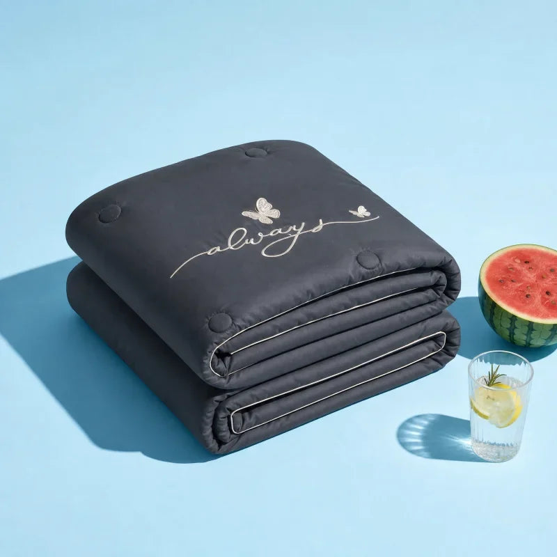 Lightweight Summer Quilt, 100% Polyester Fabric, Microfiber Filling With Embroidery Decoration, Breathable Bed Comforter