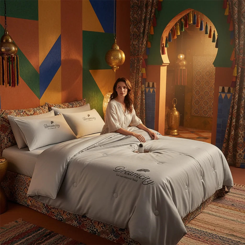 2/3PC Elegant Plume Embroidery Summer Bedding Set Multiple Sizes Decorative Lightweight Quilt Set Wrinkle Resistant Comfortable Bed Linen for Bedroom Guest Room Home Decoration