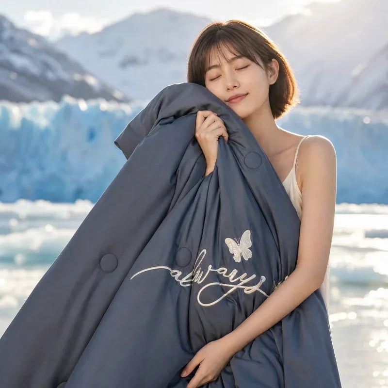 Lightweight Summer Quilt, 100% Polyester Fabric, Microfiber Filling With Embroidery Decoration, Breathable Bed Comforter