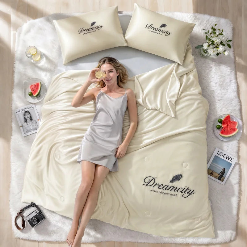 3PCS Cooling Summer Quilt Breathable Lightweight Thin Soft Coverlet For Hot Sleepers Air Conditioner Room Queen King Twin Size Bedding