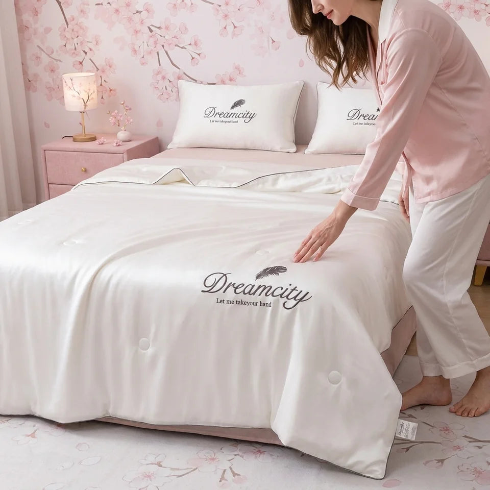 Cooling Embroidered Summer Quilt, Ultra-Soft Skin-Friendly Air Conditioner Quilt, Queen/King Size, Lightweight And Breathable Summer Cooling Quilt, Thin Nap Quilt. (Contains 1 Summer Quilt Solely, Pillow Core Not Included)