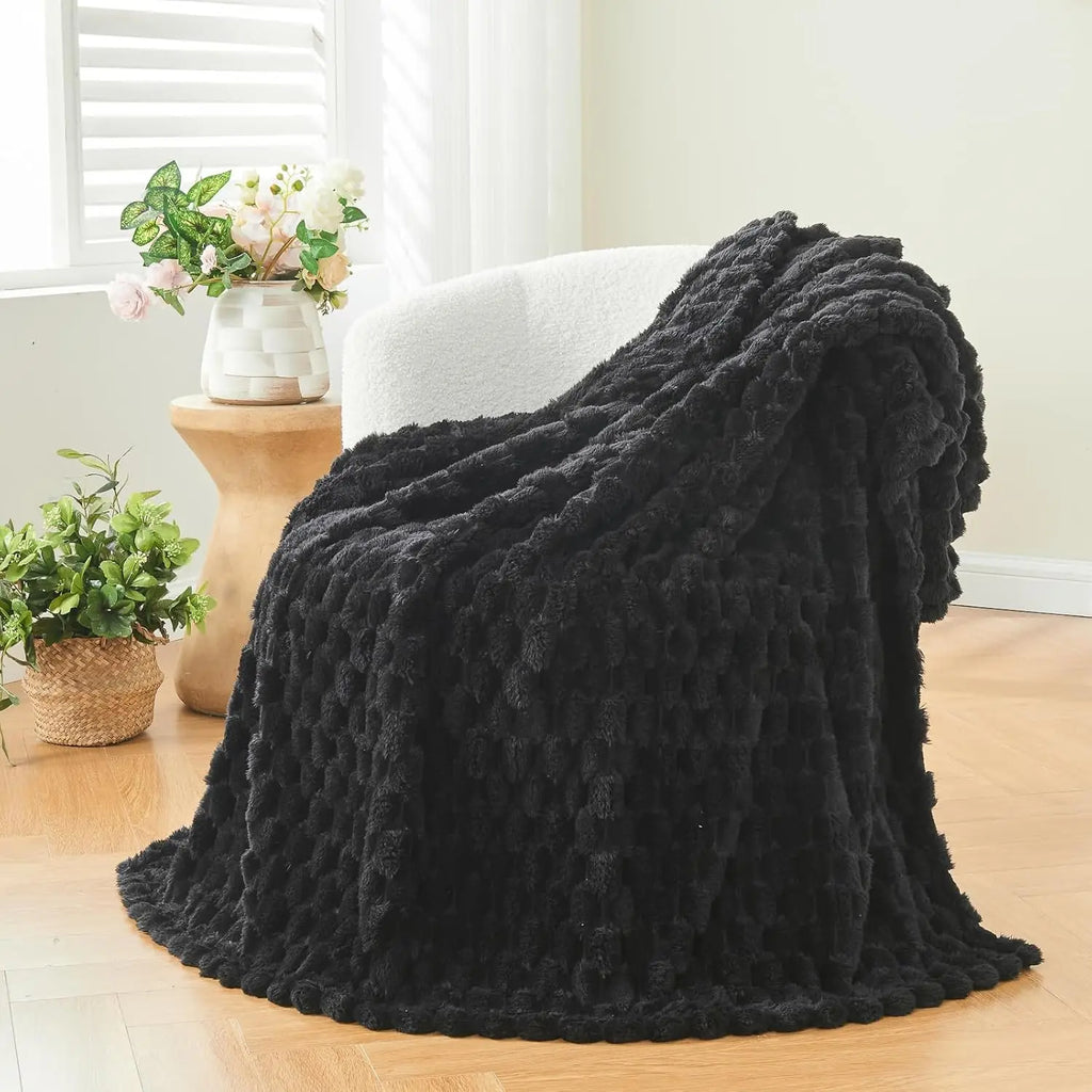 Super Soft Throw Blanket Pink Premium Silky Flannel Fleece 3D Ribbed Jacquard Lightweight Bed Blanket All Season Use (Pink Ribbe