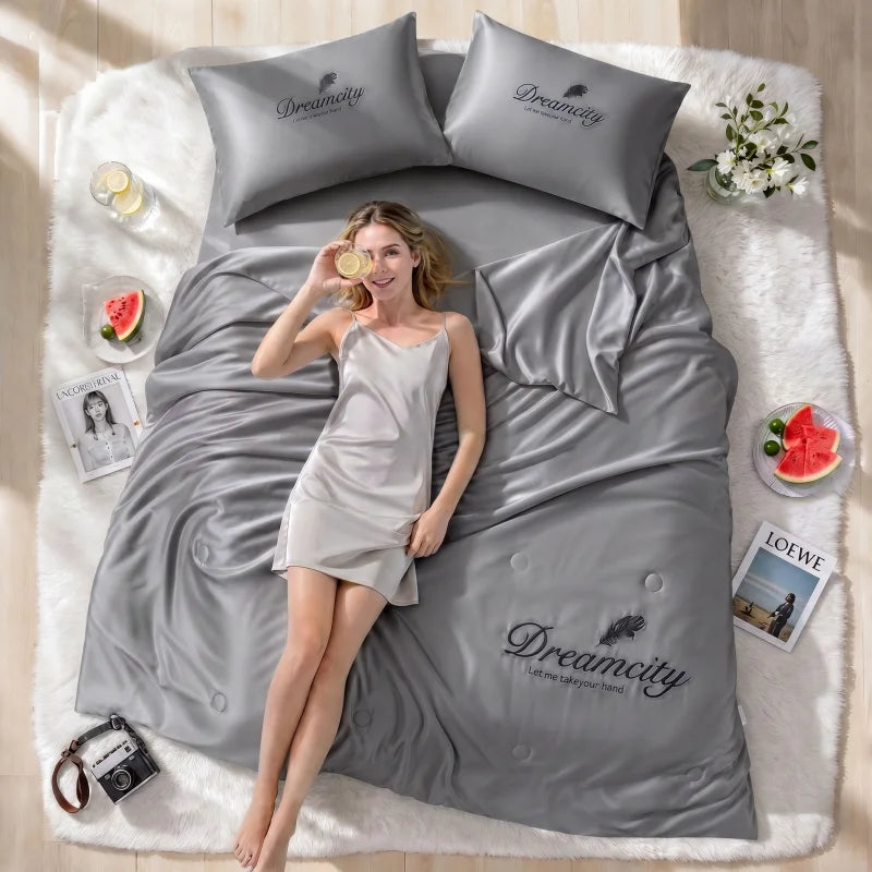 3PCS Cooling Summer Quilt Breathable Lightweight Thin Soft Coverlet For Hot Sleepers Air Conditioner Room Queen King Twin Size Bedding