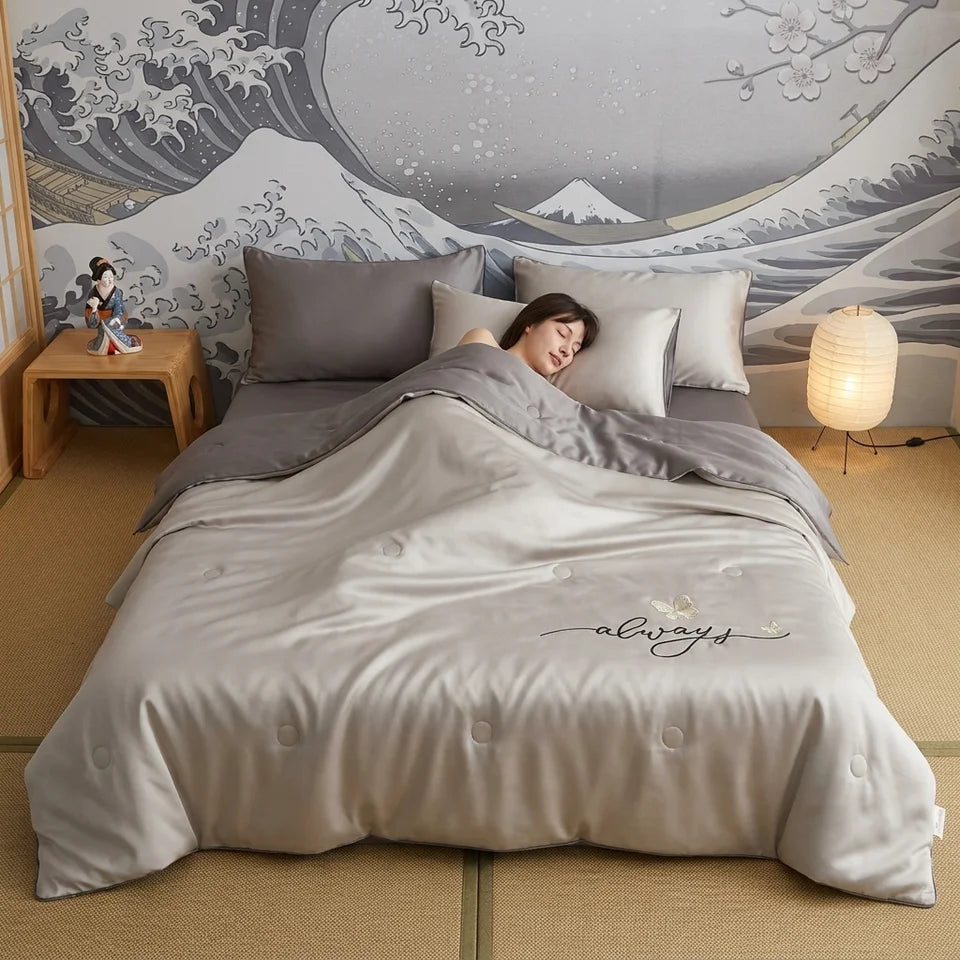 1PC Delicate Dream Butterfly Stitched Summer Quilt 135×200/150×200/200×200/200×230/229×229/229×264cm Portable Lightweight Cooling Bed Blanket Comfortable Sofa Throw for Dorm Office Nap Travel Daily Rest