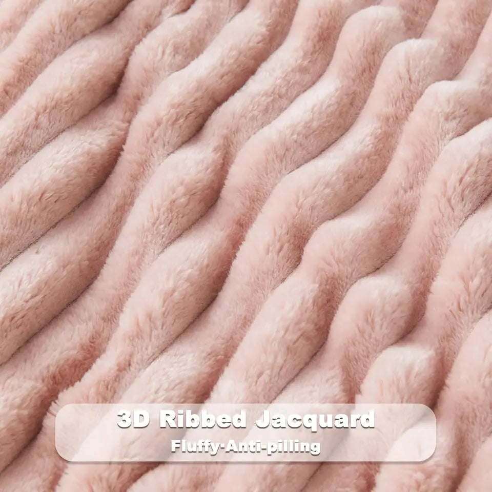 Super Soft Throw Blanket Pink Premium Silky Flannel Fleece 3D Ribbed Jacquard Lightweight Bed Blanket All Season Use (Pink Ribbe