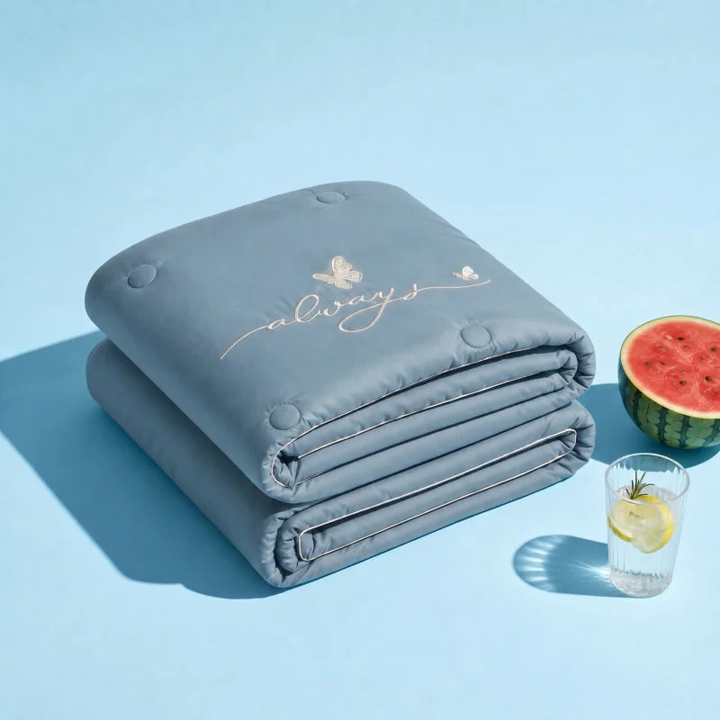 Lightweight Summer Quilt, 100% Polyester Fabric, Microfiber Filling With Embroidery Decoration, Breathable Bed Comforter