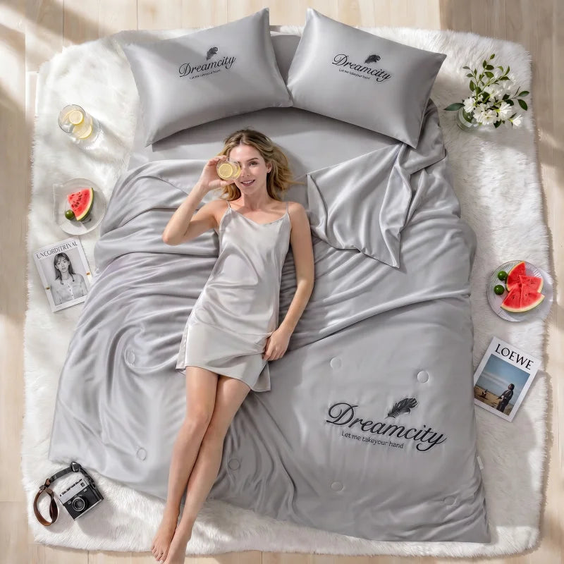 3PCS Cooling Summer Quilt Breathable Lightweight Thin Soft Coverlet For Hot Sleepers Air Conditioner Room Queen King Twin Size Bedding